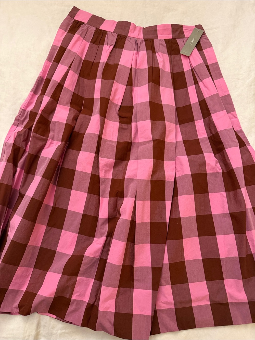 J. Crew Pink and Brown Gingham Midi Skirt